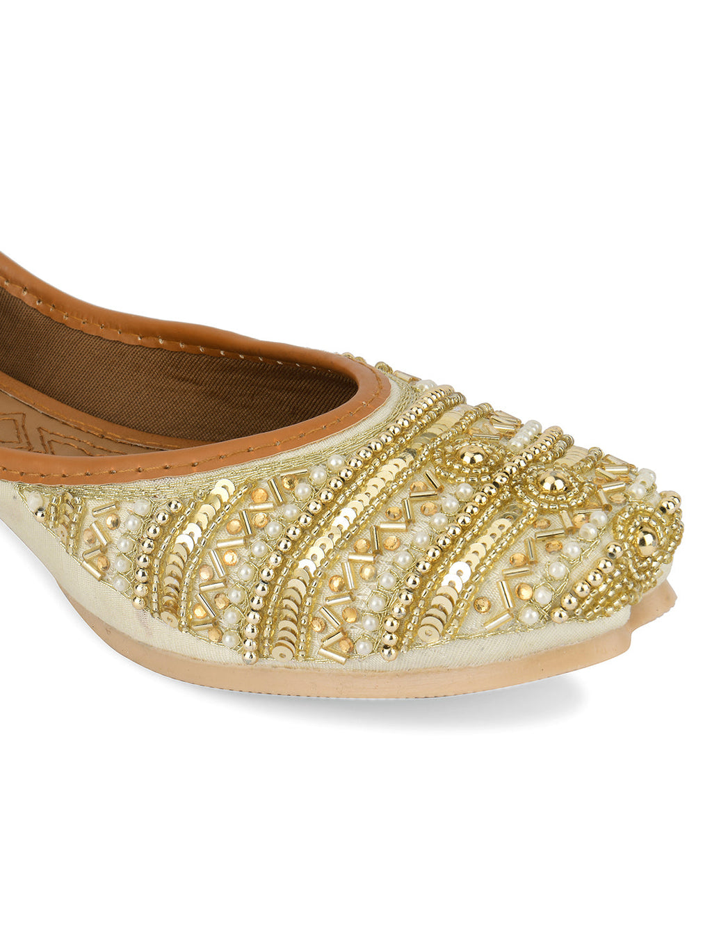 Desi Colour Women Indian Ethnic Footwear-Gold Lines Dabka | Grocsy