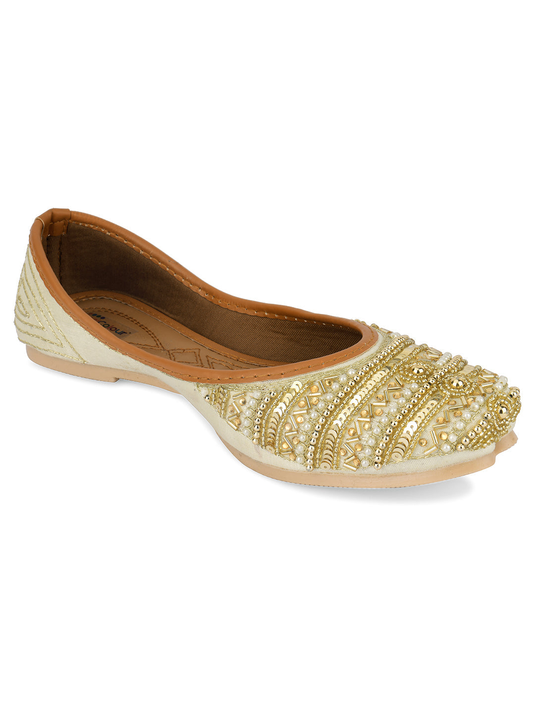 Desi Colour Women Indian Ethnic Footwear-Gold Lines Dabka | Grocsy