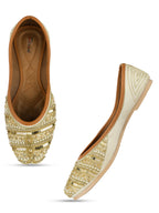 Desi Colour Women Indian Ethnic Footwear-Gold Lines Dabka | Grocsy