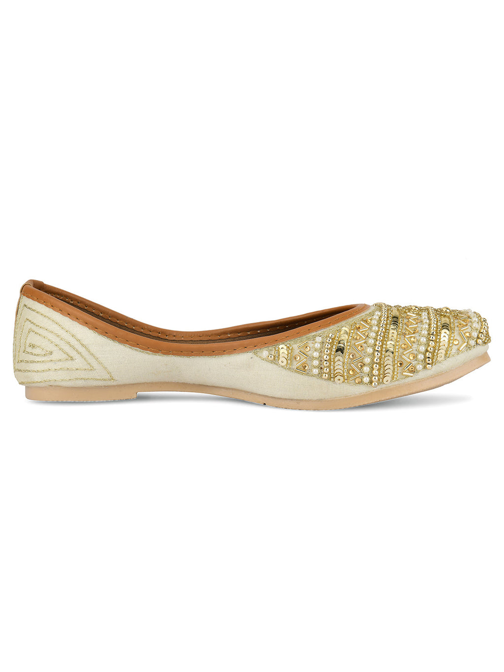 Desi Colour Women Indian Ethnic Footwear-Gold Lines Dabka | Grocsy