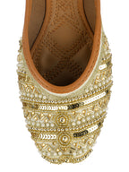 Desi Colour Women Indian Ethnic Footwear-Gold Lines Dabka | Grocsy