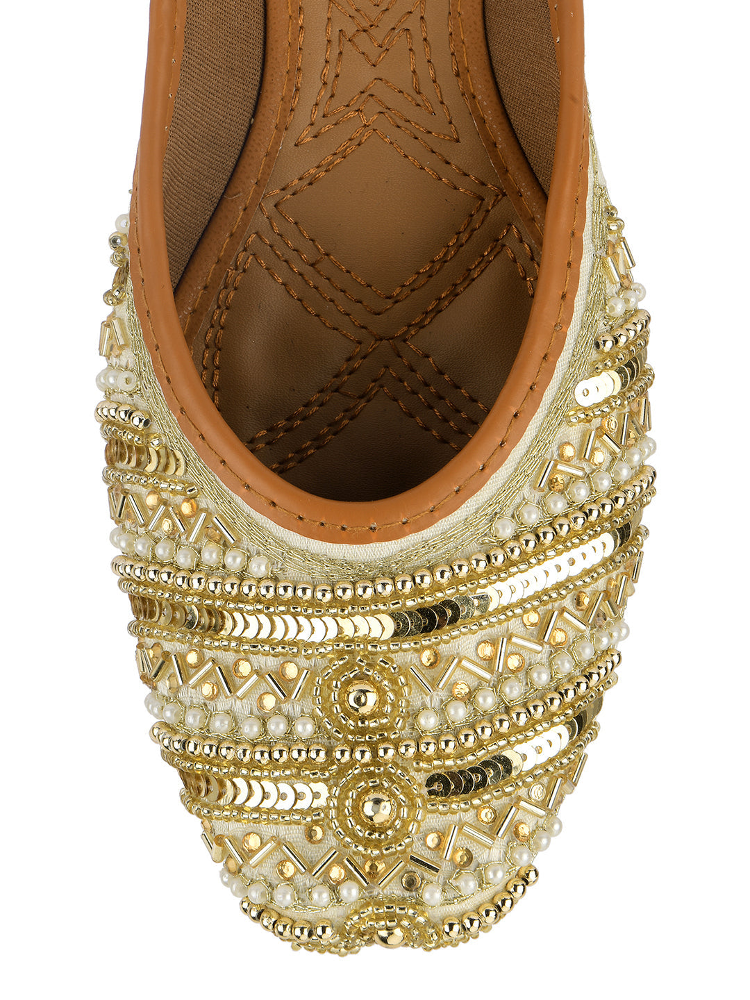 Desi Colour Women Indian Ethnic Footwear-Gold Lines Dabka | Grocsy