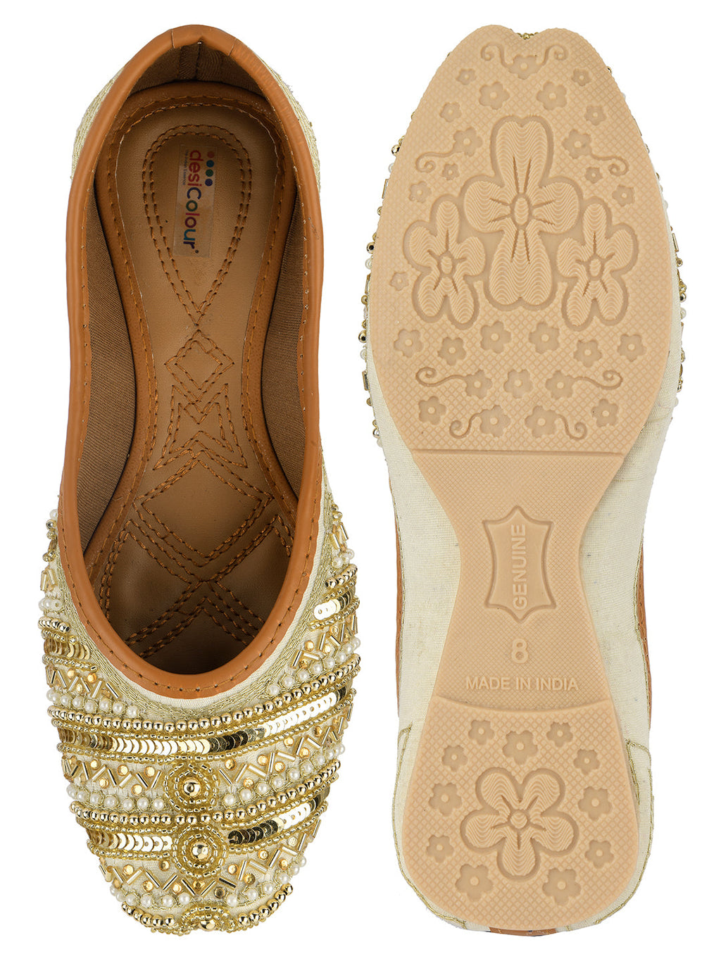 Desi Colour Women Indian Ethnic Footwear-Gold Lines Dabka | Grocsy