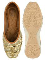 Desi Colour Women Indian Ethnic Footwear-Gold Lines Dabka | Grocsy