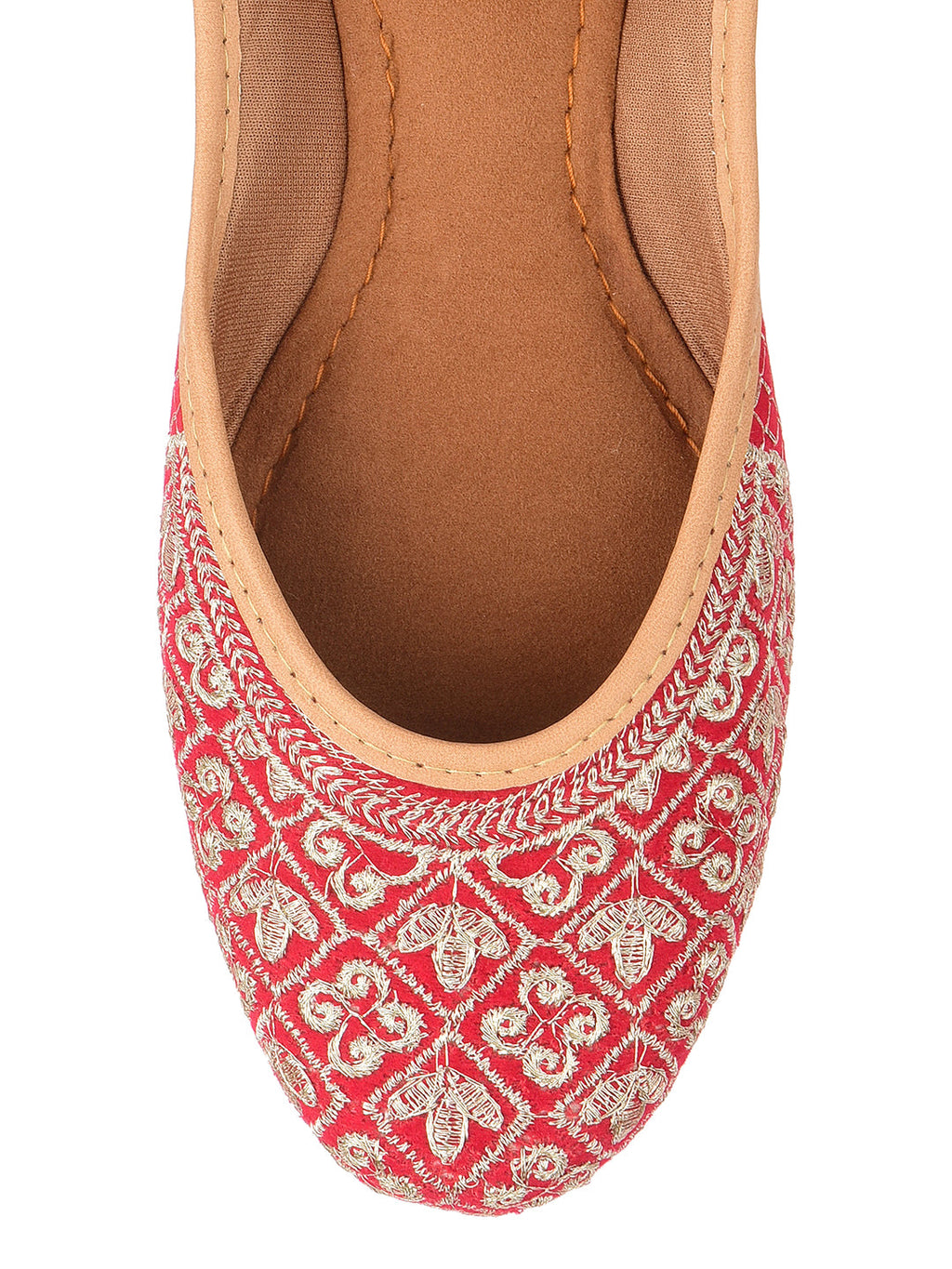 Desi Colour Women Indian Ethnic Footwear-Cushioned Red Zari Woek | Grocsy