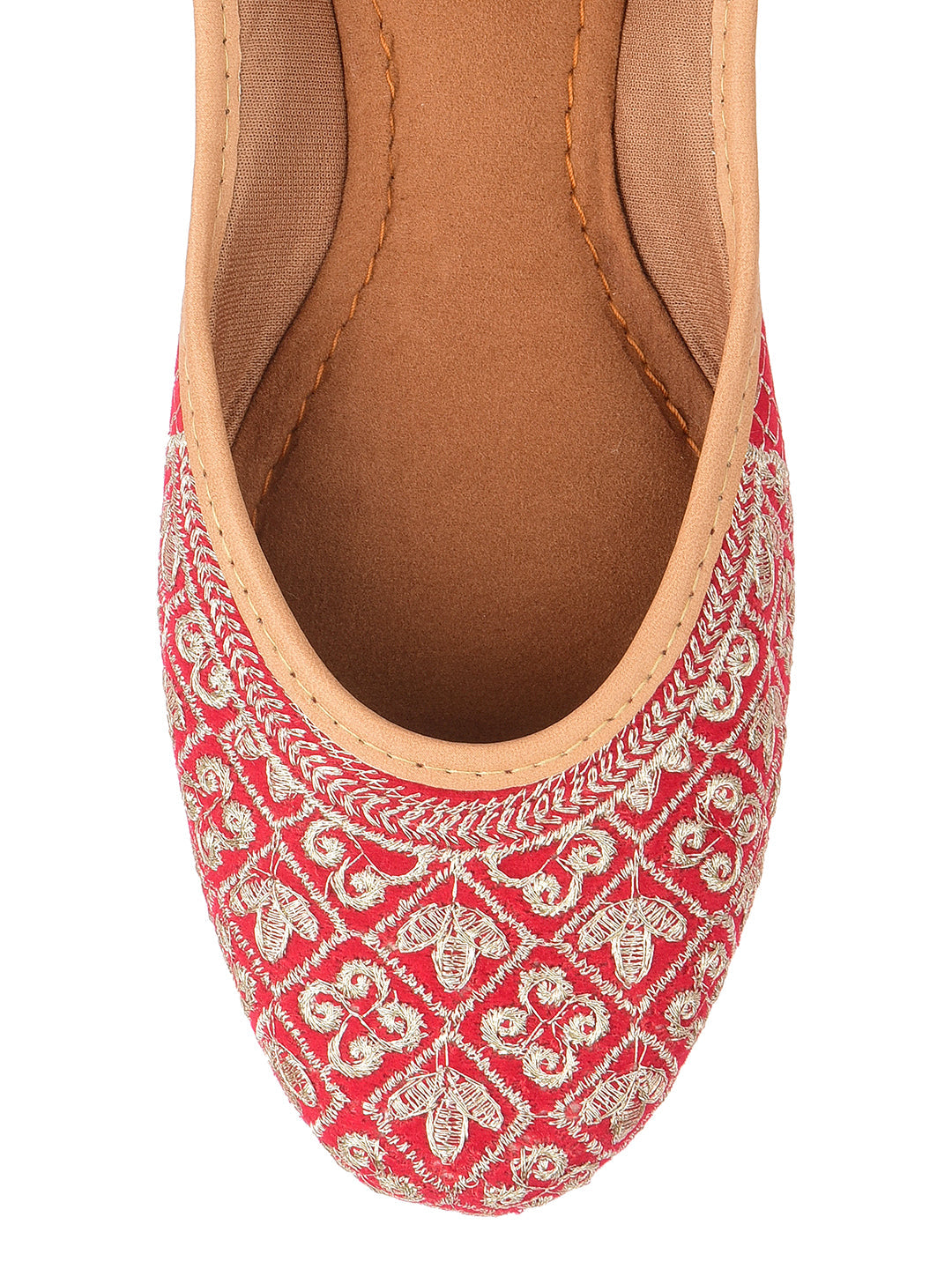 Desi Colour Women Indian Ethnic Footwear-Cushioned Red Zari Woek | Grocsy
