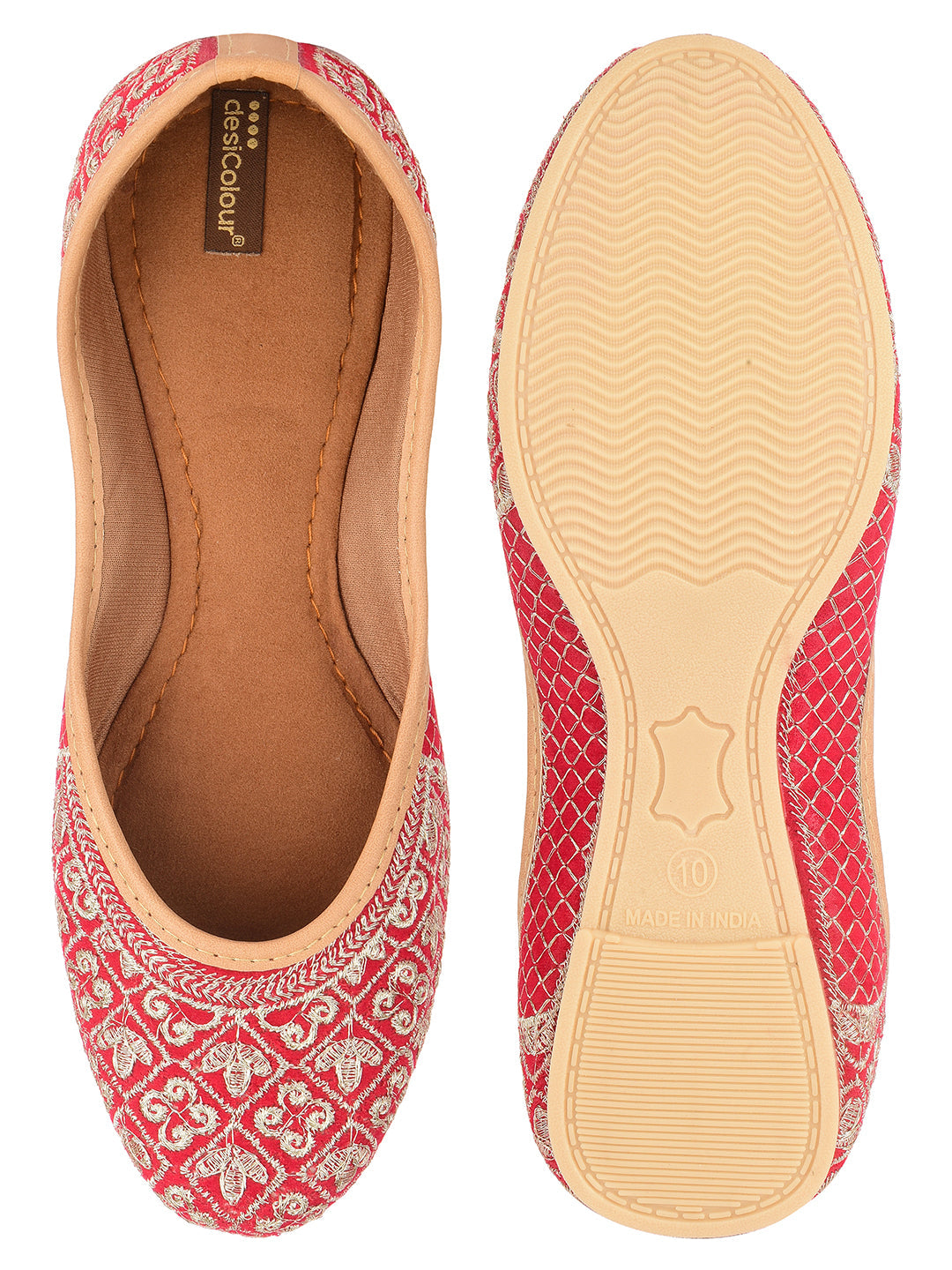 Desi Colour Women Indian Ethnic Footwear-Cushioned Red Zari Woek | Grocsy