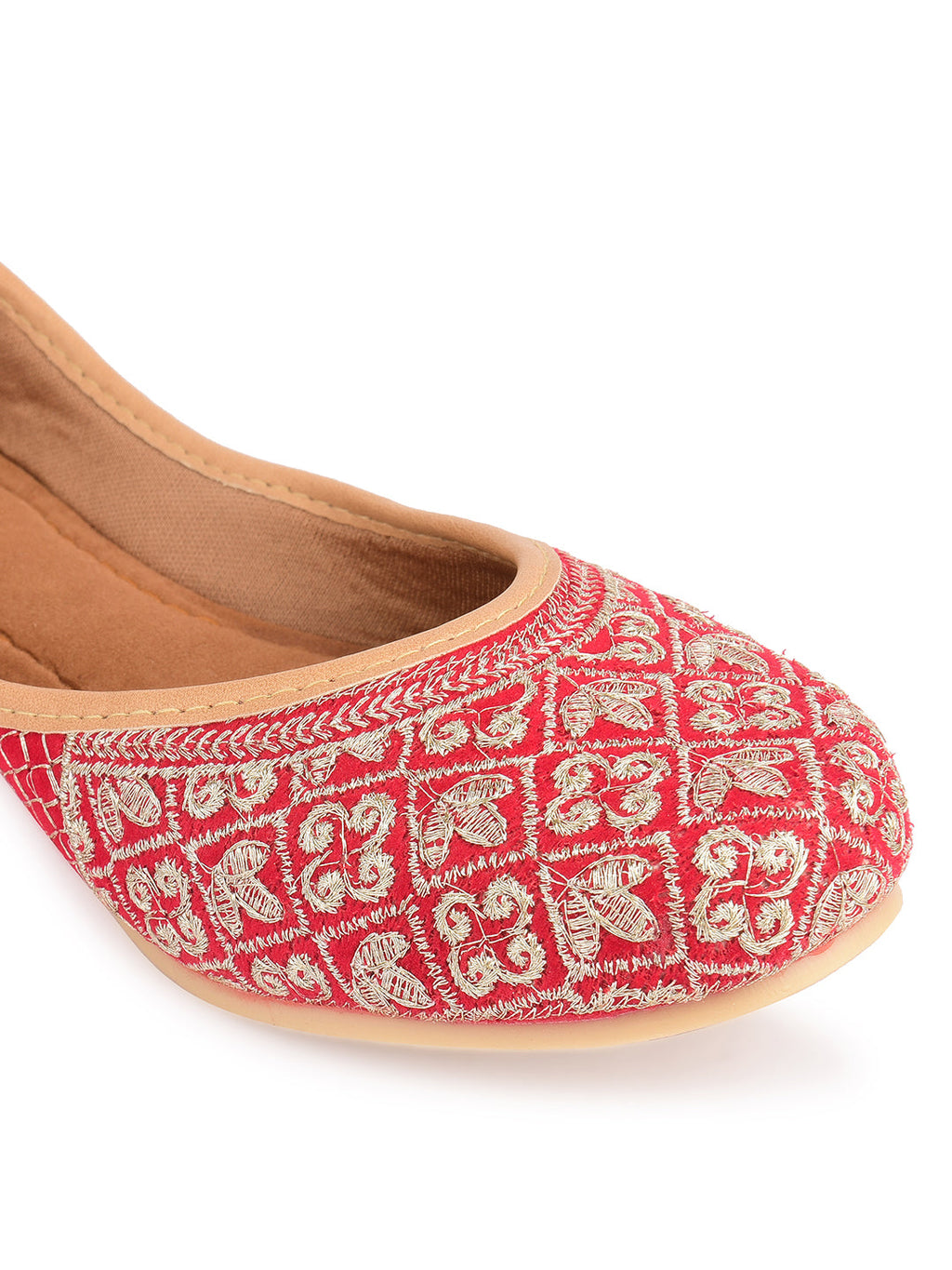 Desi Colour Women Indian Ethnic Footwear-Cushioned Red Zari Woek | Grocsy