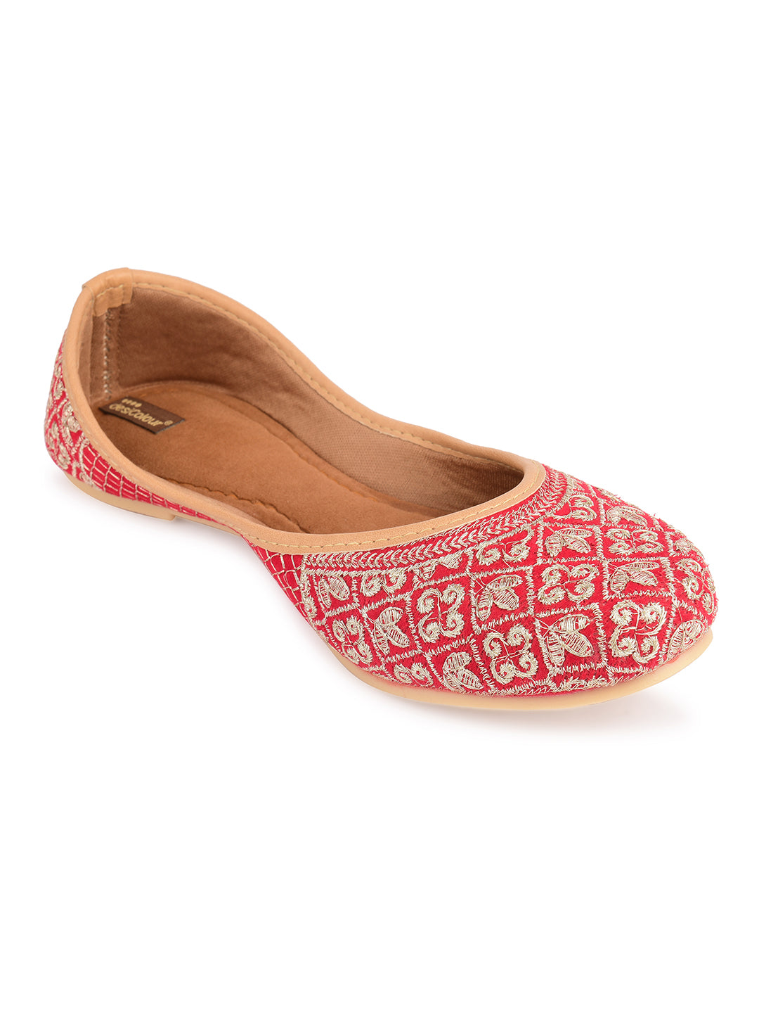 Desi Colour Women Indian Ethnic Footwear-Cushioned Red Zari Woek | Grocsy