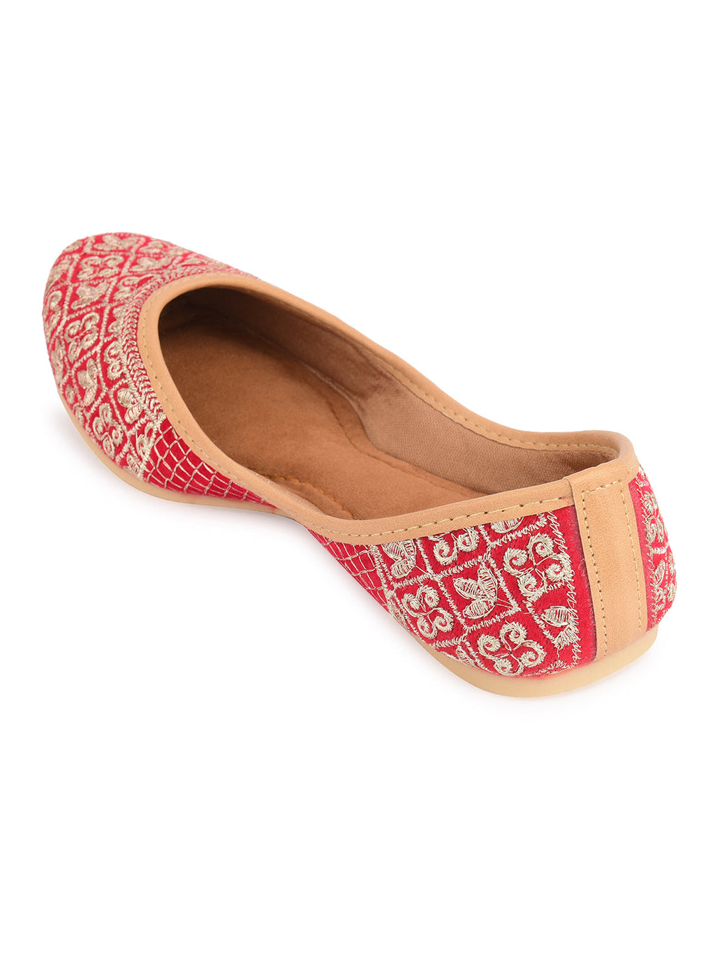 Desi Colour Women Indian Ethnic Footwear-Cushioned Red Zari Woek | Grocsy