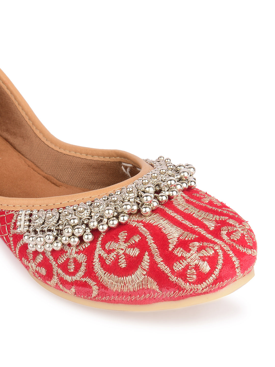 Desi Colour Women Indian Ethnic Footwear-Red Gungroo | Grocsy