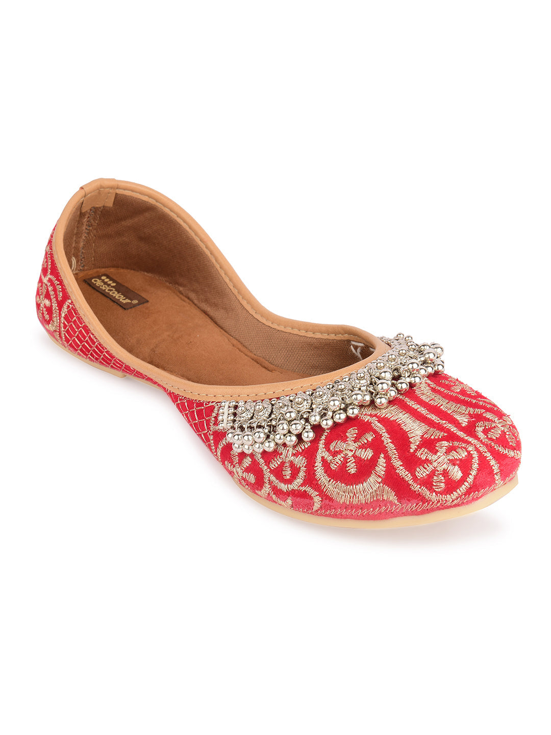 Desi Colour Women Indian Ethnic Footwear-Red Gungroo | Grocsy