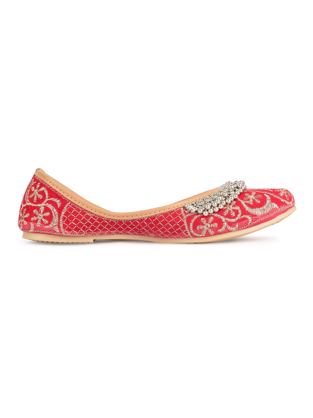Desi Colour Women Indian Ethnic Footwear-Red Gungroo | Grocsy