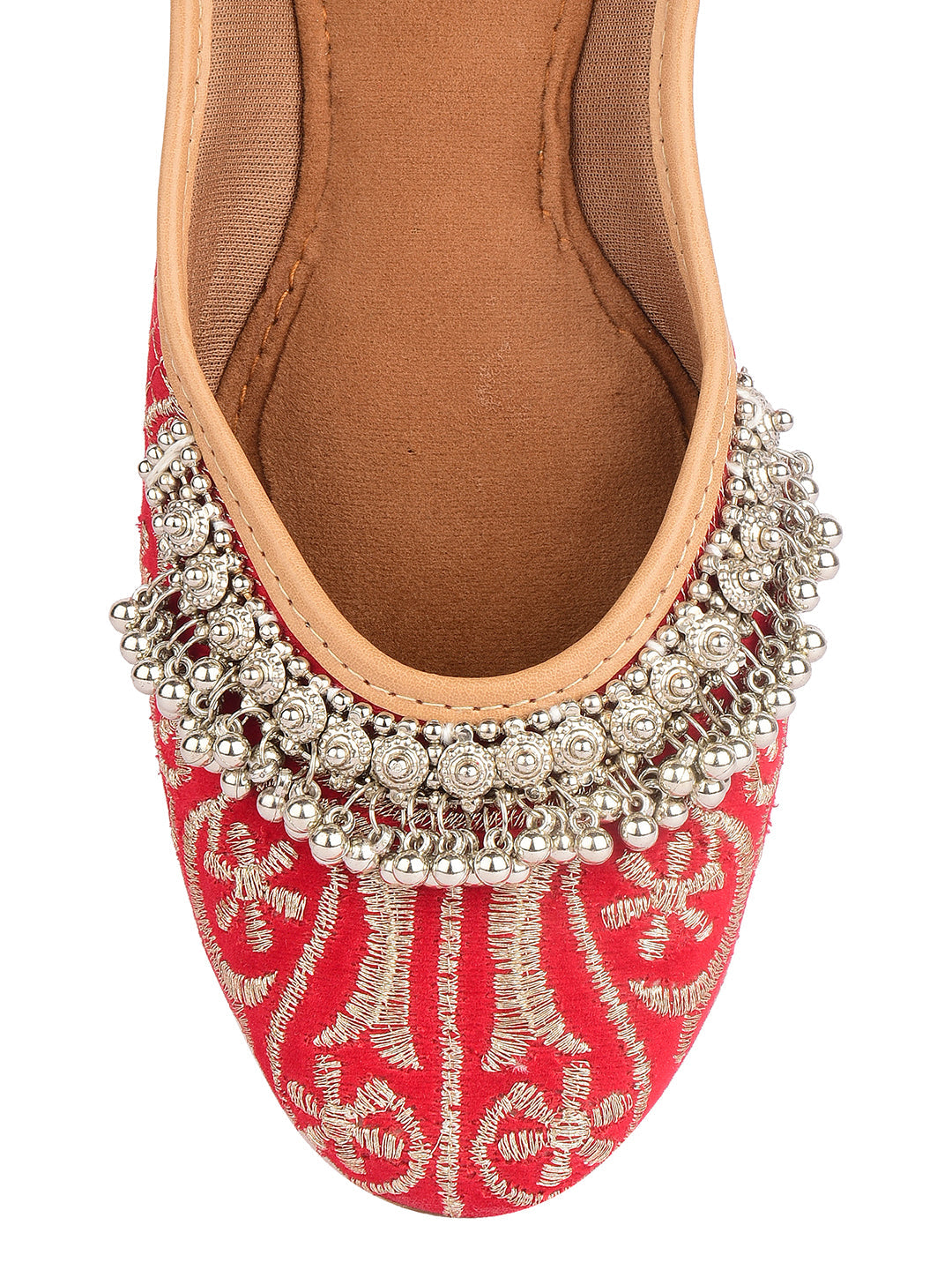 Desi Colour Women Indian Ethnic Footwear-Red Gungroo | Grocsy