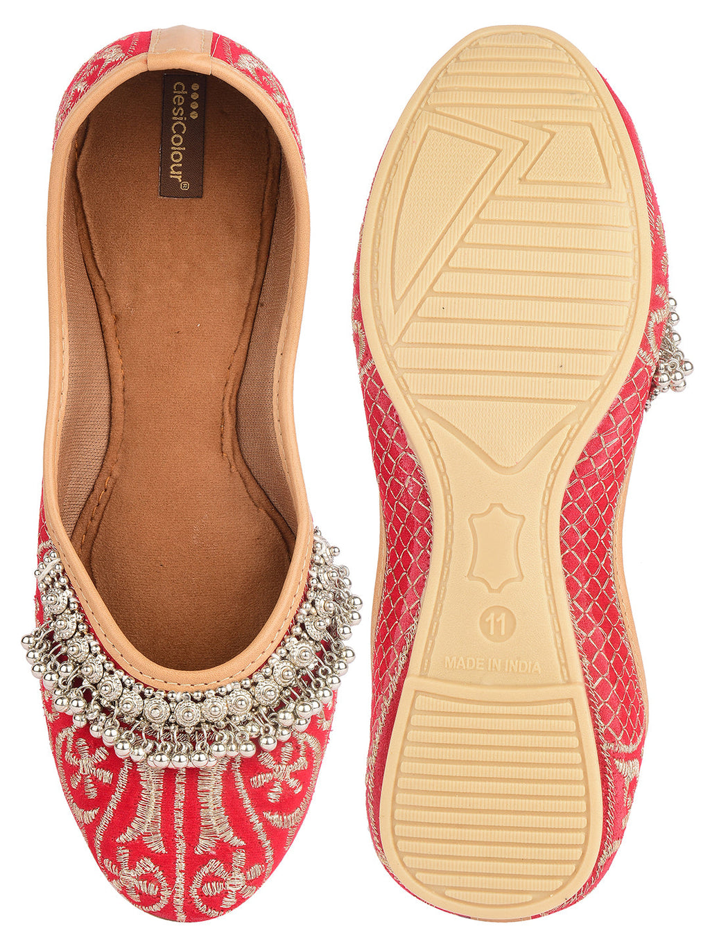 Desi Colour Women Indian Ethnic Footwear-Red Gungroo | Grocsy