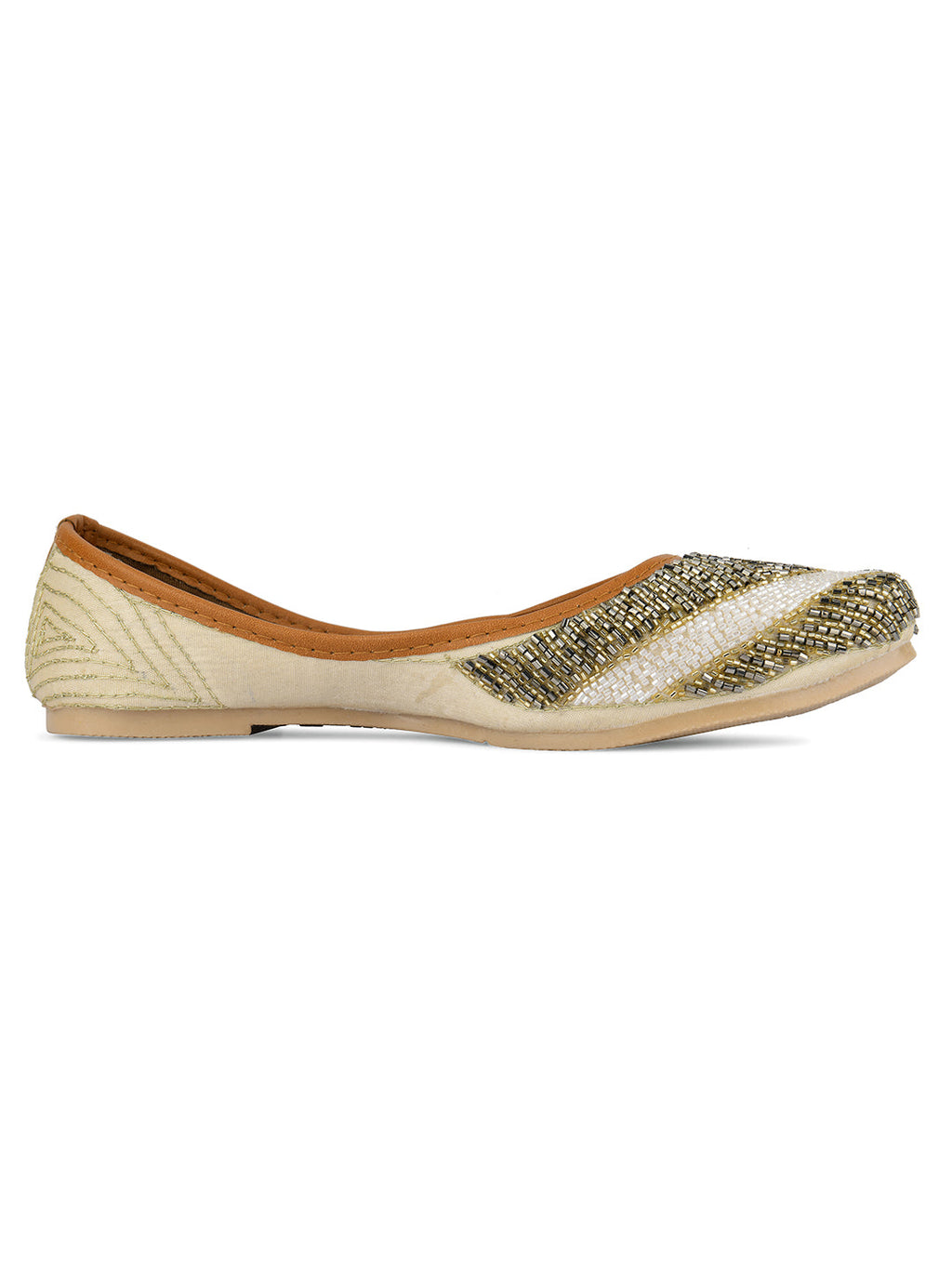 Desi Colour Women Indian Ethnic Footwear-V Lines-Gold | Grocsy