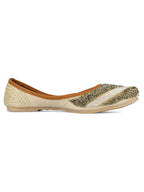 Desi Colour Women Indian Ethnic Footwear-V Lines-Gold | Grocsy