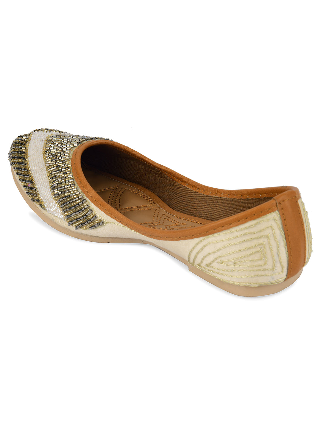Desi Colour Women Indian Ethnic Footwear-V Lines-Gold | Grocsy