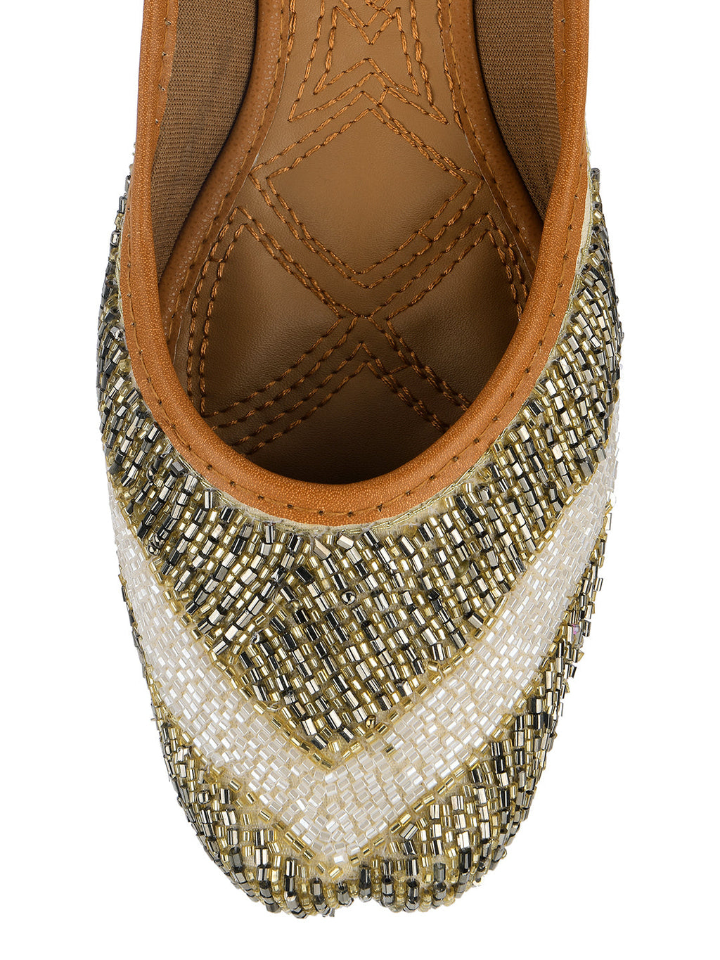 Desi Colour Women Indian Ethnic Footwear-V Lines-Gold | Grocsy