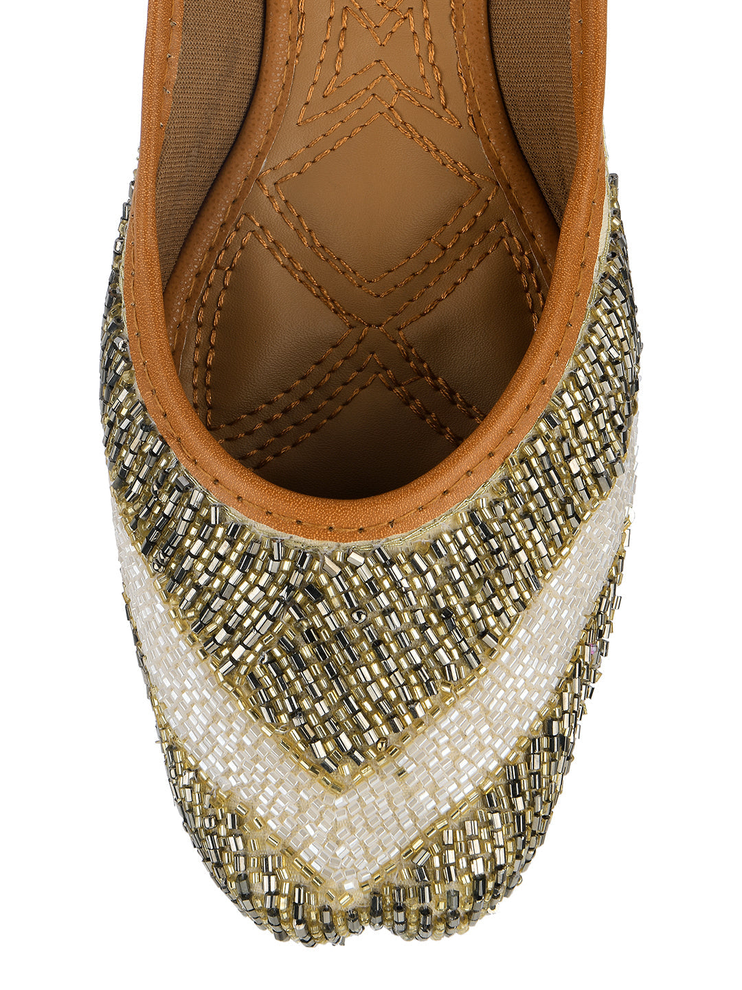 Desi Colour Women Indian Ethnic Footwear-V Lines-Gold | Grocsy