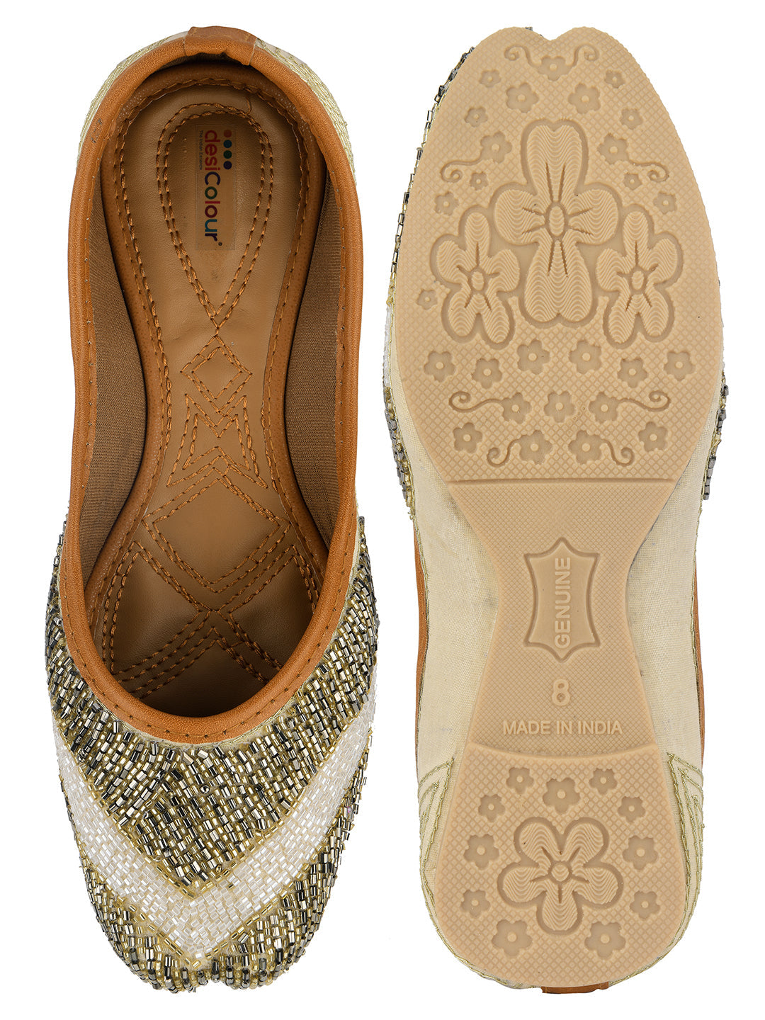 Desi Colour Women Indian Ethnic Footwear-V Lines-Gold | Grocsy