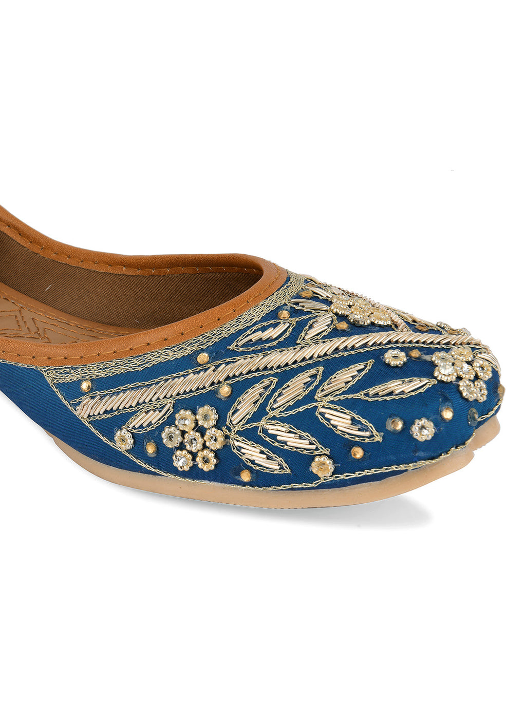 Desi Colour Women Indian Ethnic Footwear-Teal Dabka | Grocsy