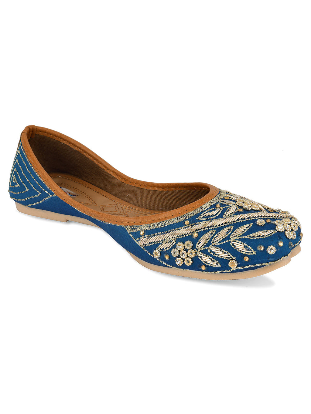 Desi Colour Women Indian Ethnic Footwear-Teal Dabka | Grocsy