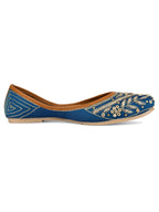 Desi Colour Women Indian Ethnic Footwear-Teal Dabka | Grocsy