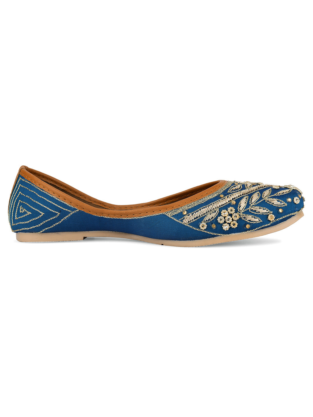 Desi Colour Women Indian Ethnic Footwear-Teal Dabka | Grocsy