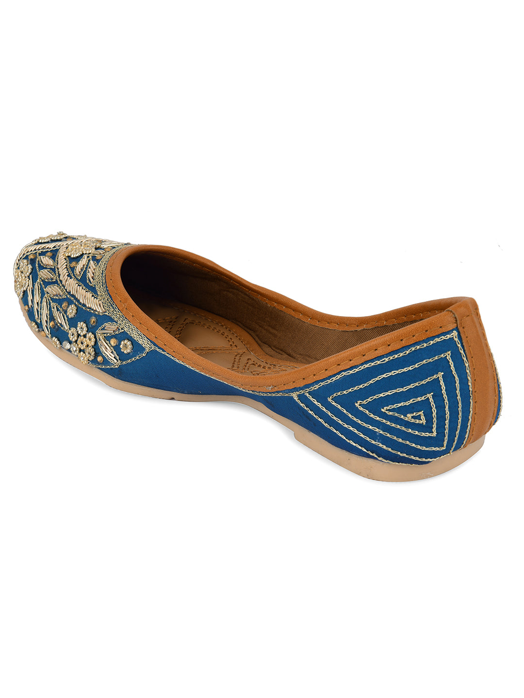 Desi Colour Women Indian Ethnic Footwear-Teal Dabka | Grocsy