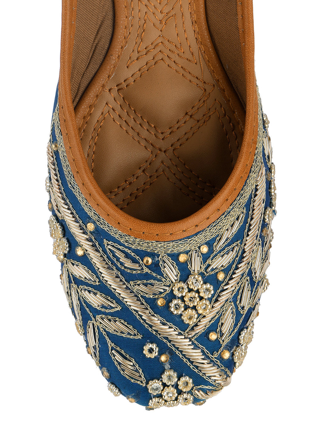 Desi Colour Women Indian Ethnic Footwear-Teal Dabka | Grocsy