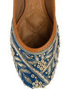 Desi Colour Women Indian Ethnic Footwear-Teal Dabka | Grocsy