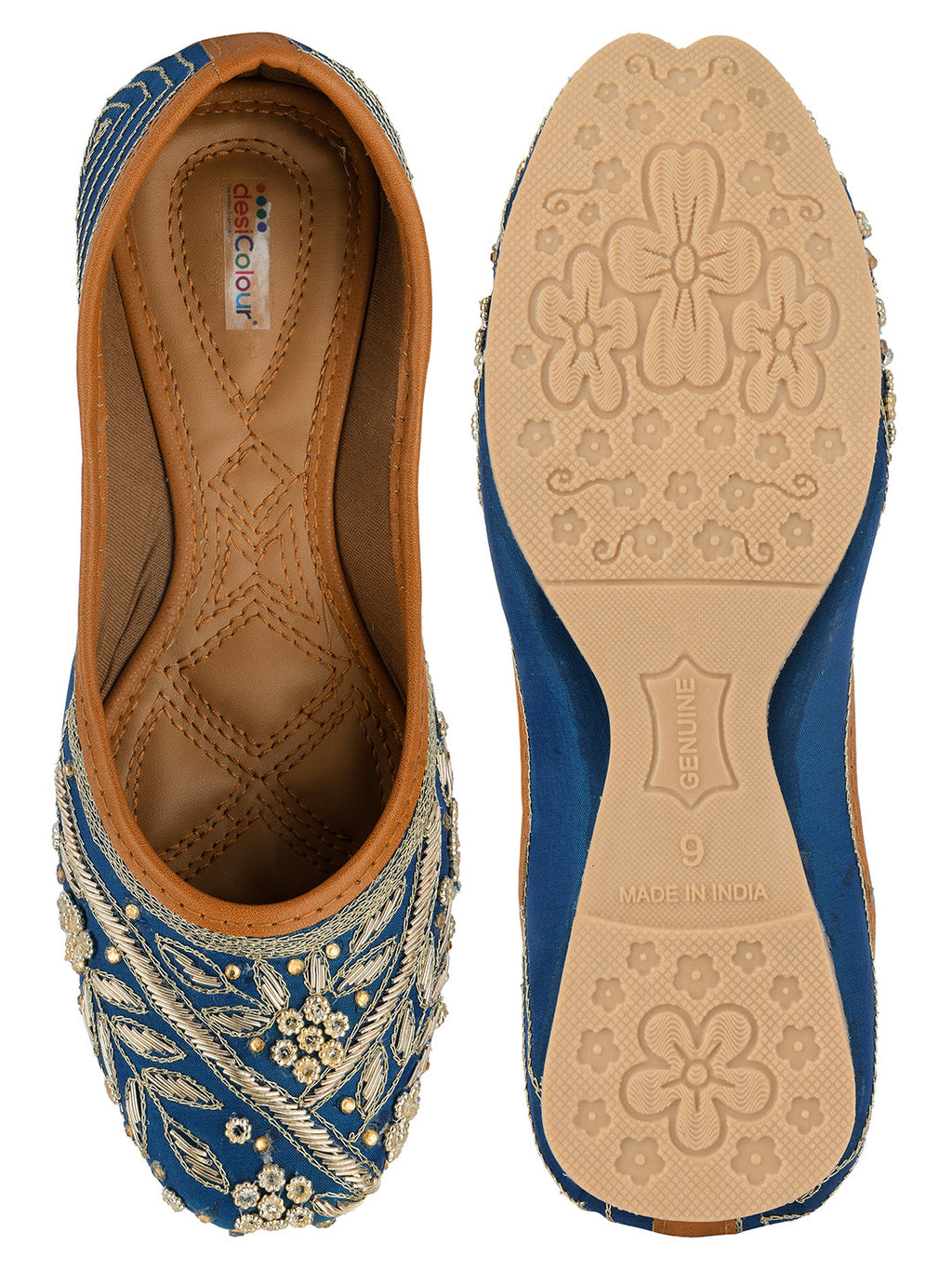 Desi Colour Women Indian Ethnic Footwear-Teal Dabka | Grocsy