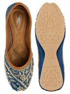 Desi Colour Women Indian Ethnic Footwear-Teal Dabka | Grocsy