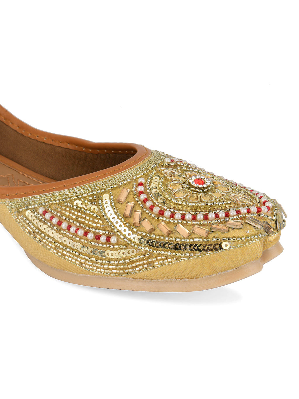 Desi Colour Women Indian Ethnic Footwear-Gold Red Dabka | Grocsy