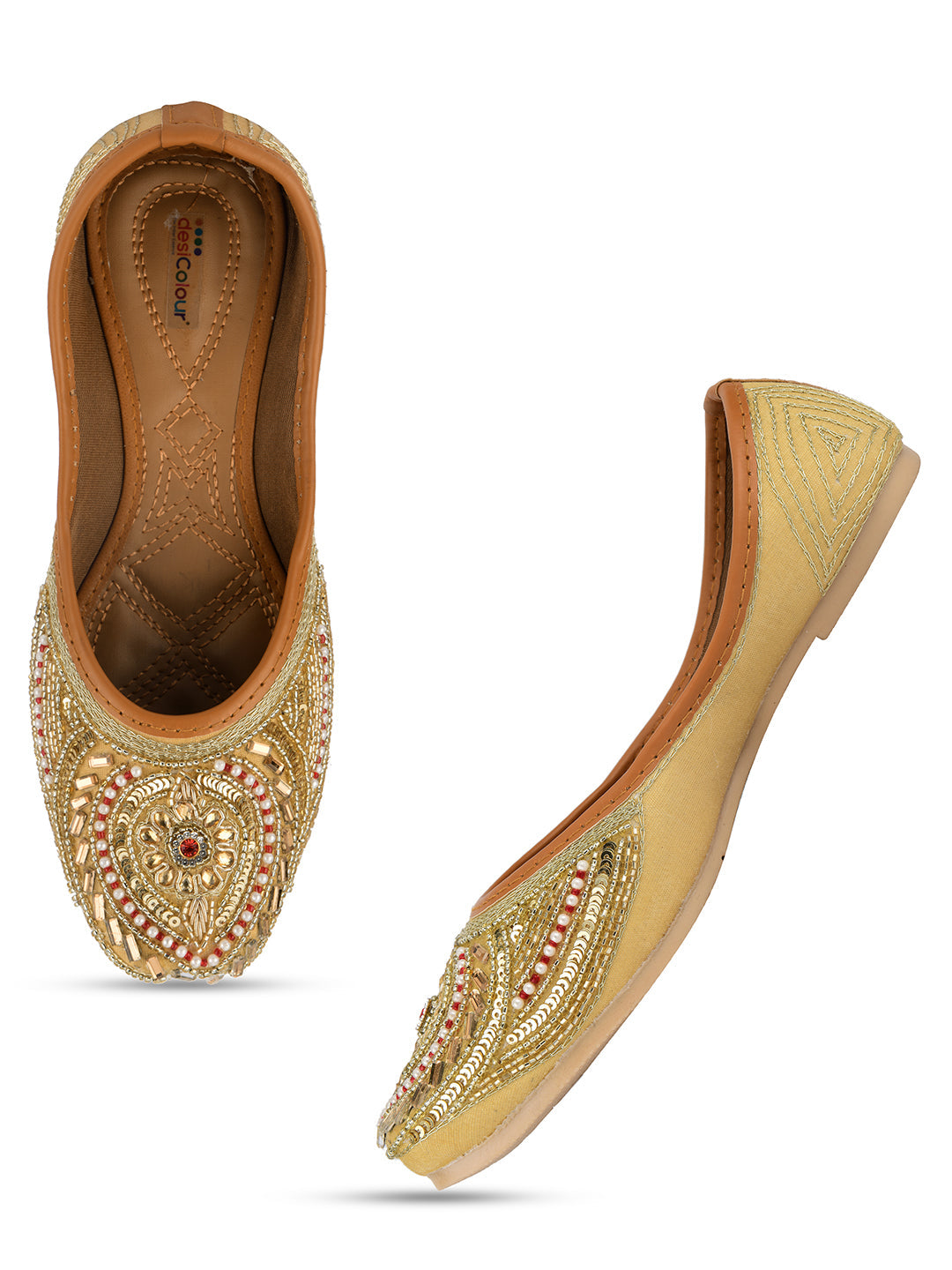 Desi Colour Women Indian Ethnic Footwear-Gold Red Dabka | Grocsy