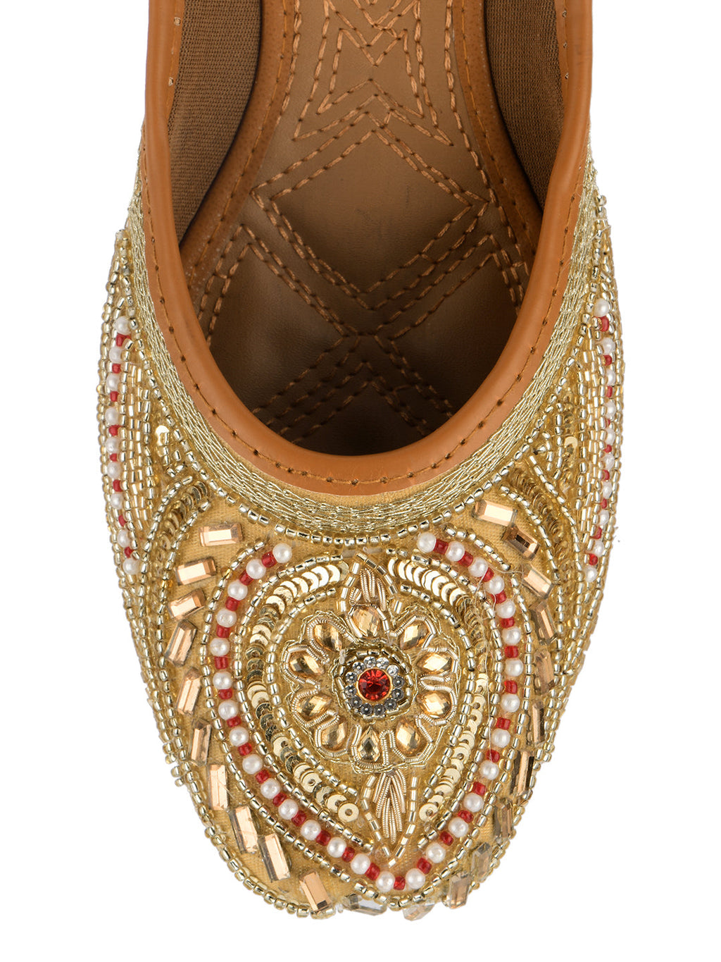 Desi Colour Women Indian Ethnic Footwear-Gold Red Dabka | Grocsy