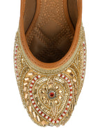 Desi Colour Women Indian Ethnic Footwear-Gold Red Dabka | Grocsy