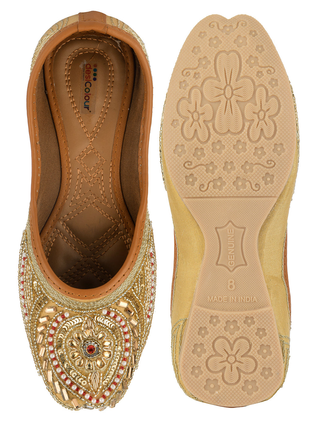 Desi Colour Women Indian Ethnic Footwear-Gold Red Dabka | Grocsy