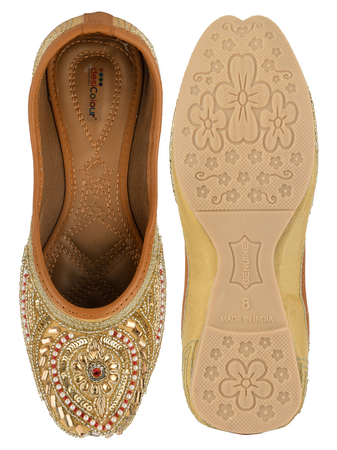 Desi Colour Women Indian Ethnic Footwear-Gold Red Dabka | Grocsy