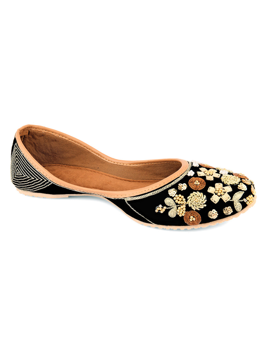 Desi Colour Women Indian Ethnic Footwear-Black Emb | Grocsy