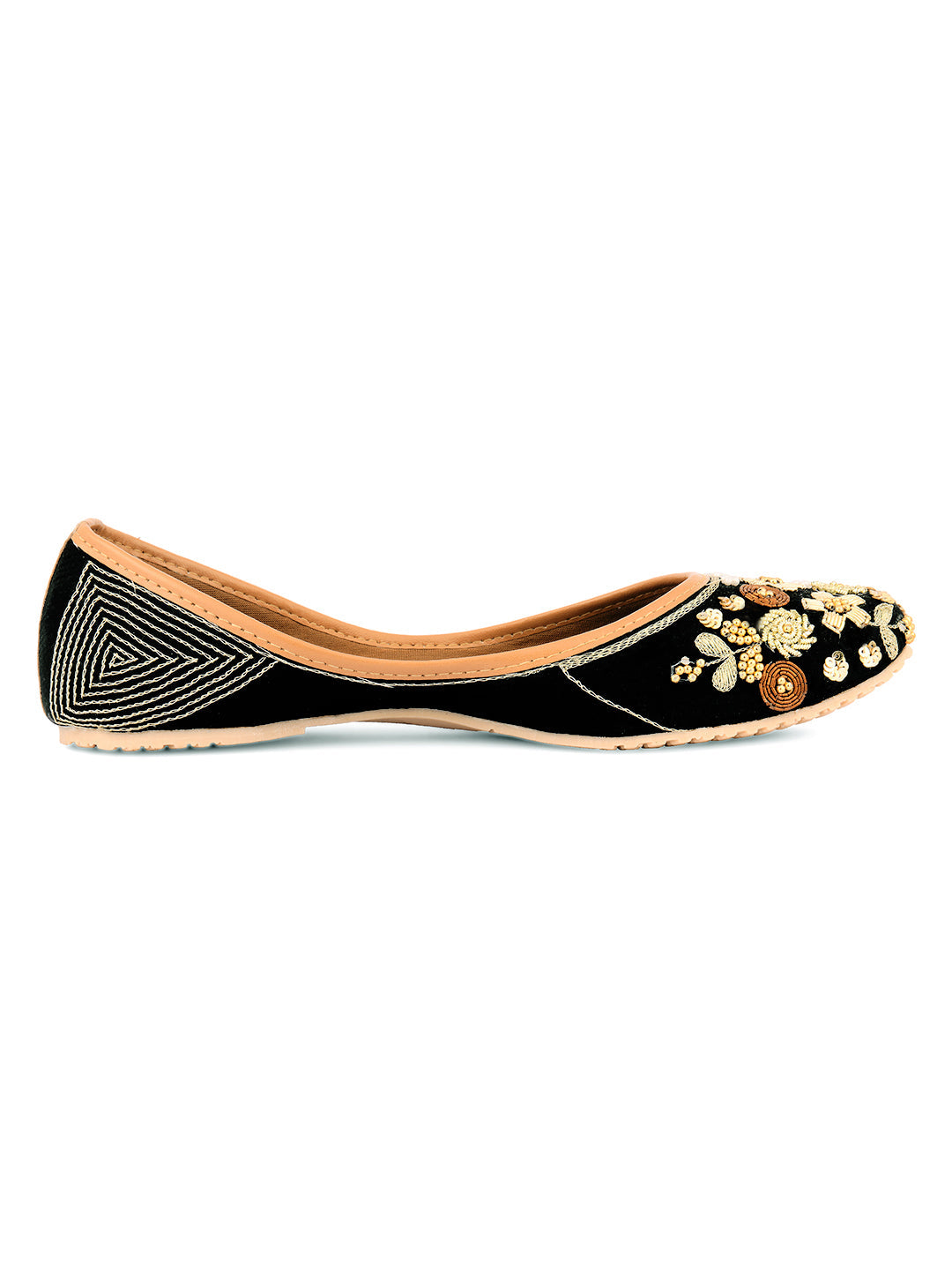 Desi Colour Women Indian Ethnic Footwear-Black Emb | Grocsy