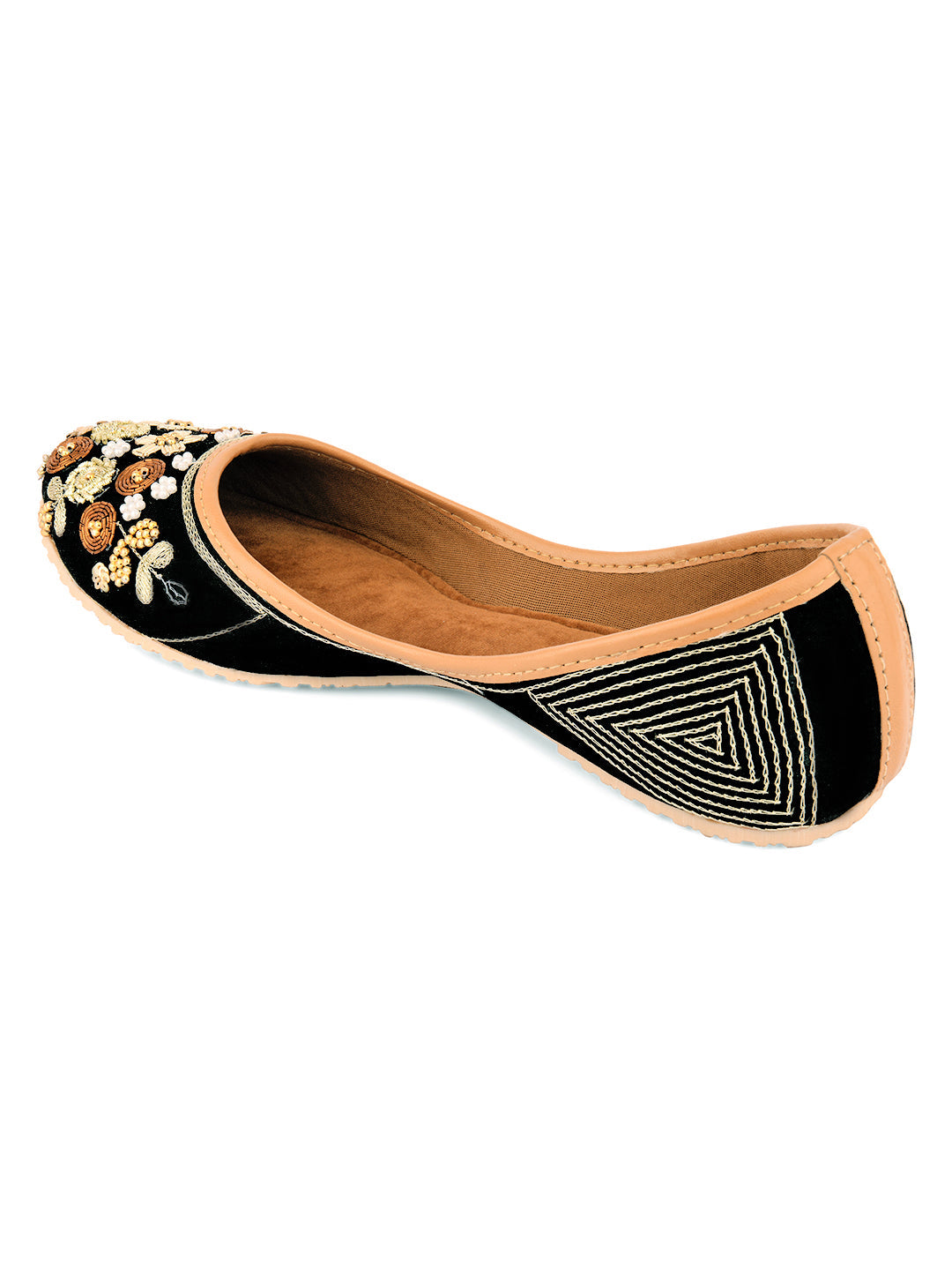 Desi Colour Women Indian Ethnic Footwear-Black Emb | Grocsy