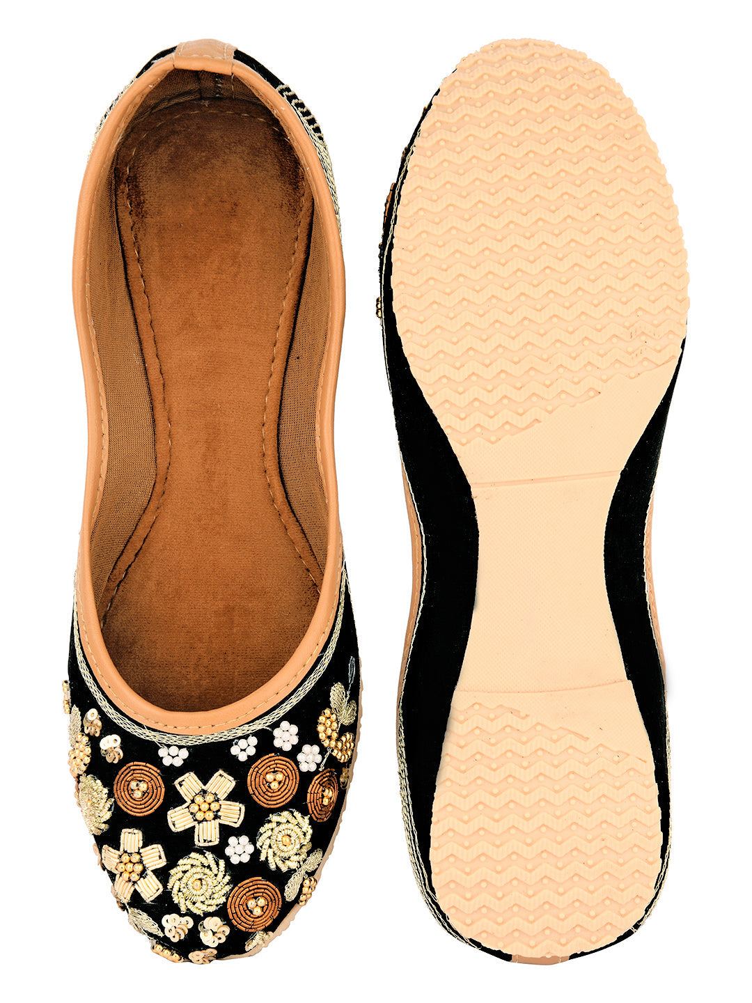 Desi Colour Women Indian Ethnic Footwear-Black Emb | Grocsy