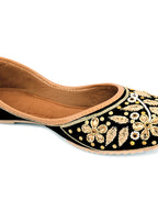 Desi Colour Women Indian Ethnic Footwear-Black Stones Flower | Grocsy