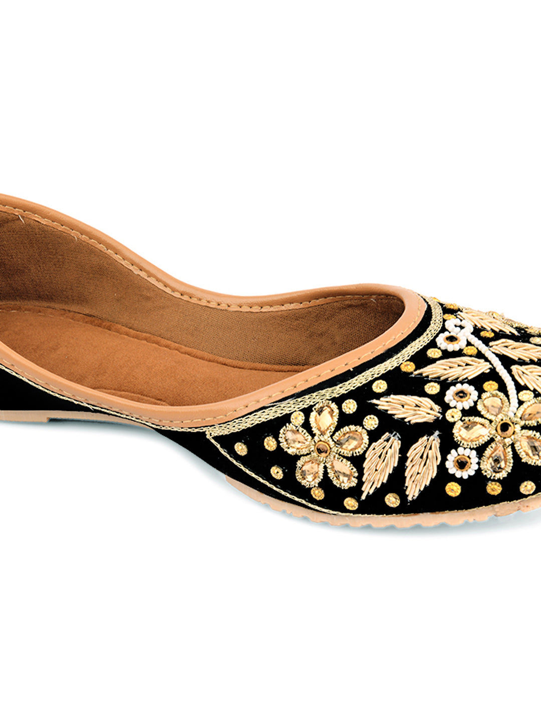 Desi Colour Women Indian Ethnic Footwear-Black Stones Flower | Grocsy