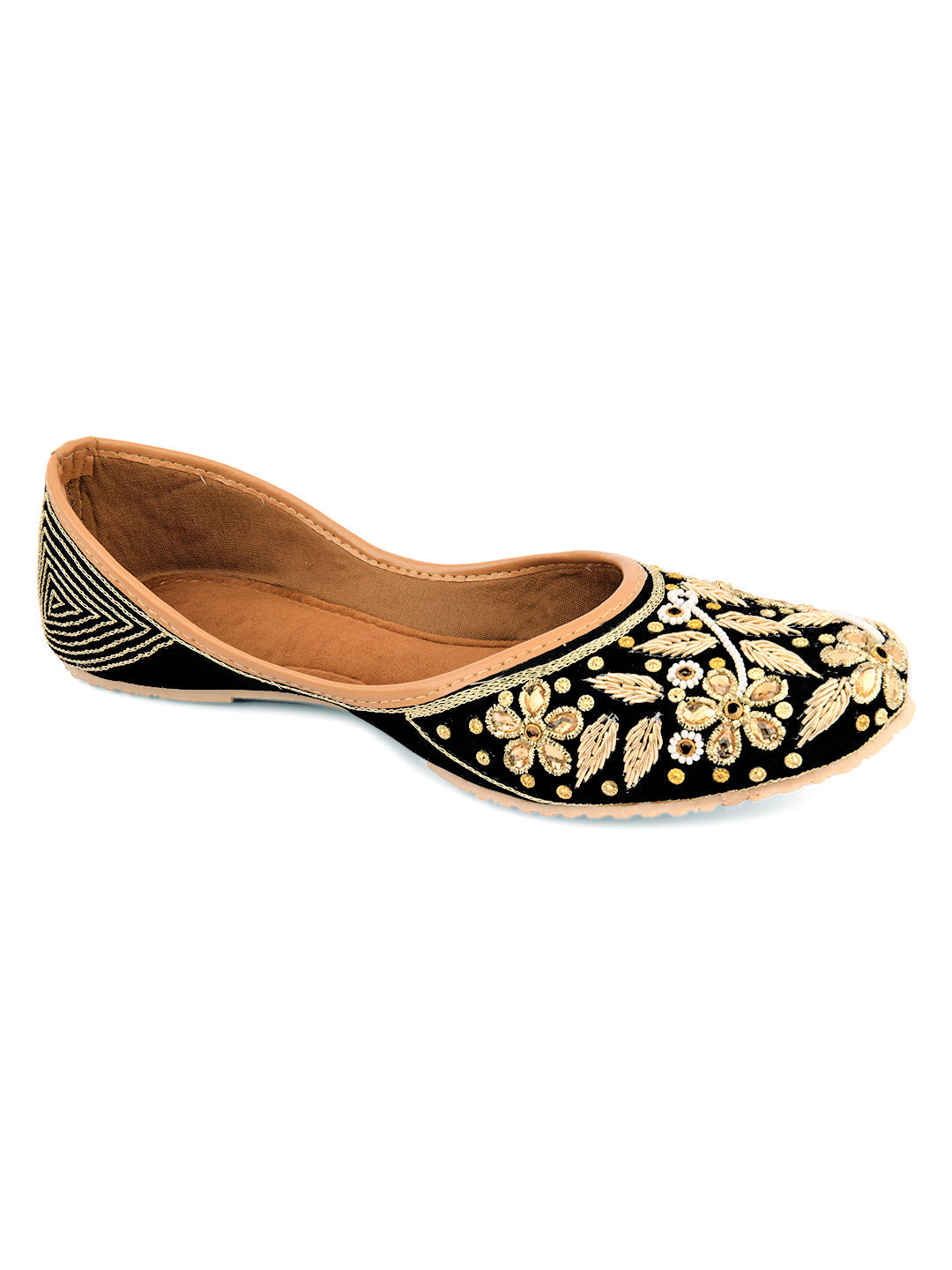 Desi Colour Women Indian Ethnic Footwear-Black Stones Flower | Grocsy