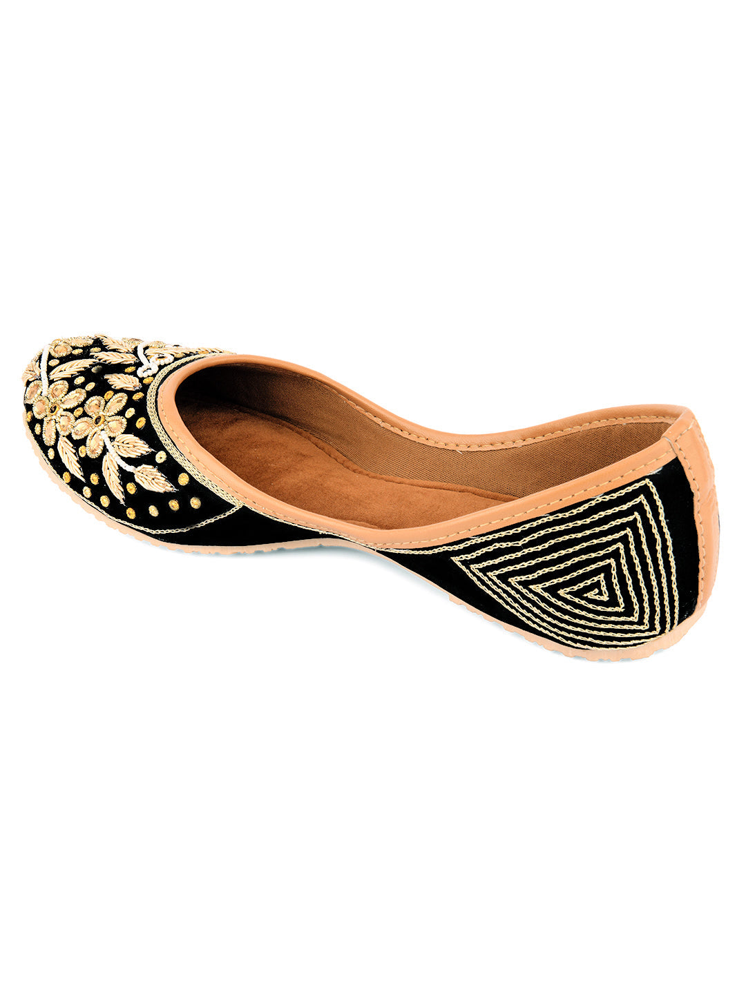 Desi Colour Women Indian Ethnic Footwear-Black Stones Flower | Grocsy