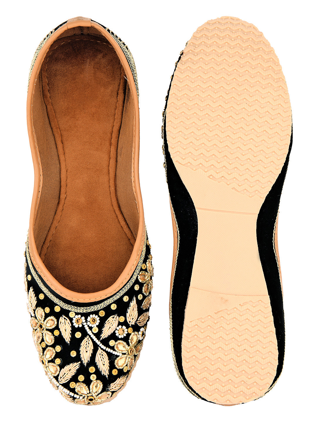 Desi Colour Women Indian Ethnic Footwear-Black Stones Flower | Grocsy