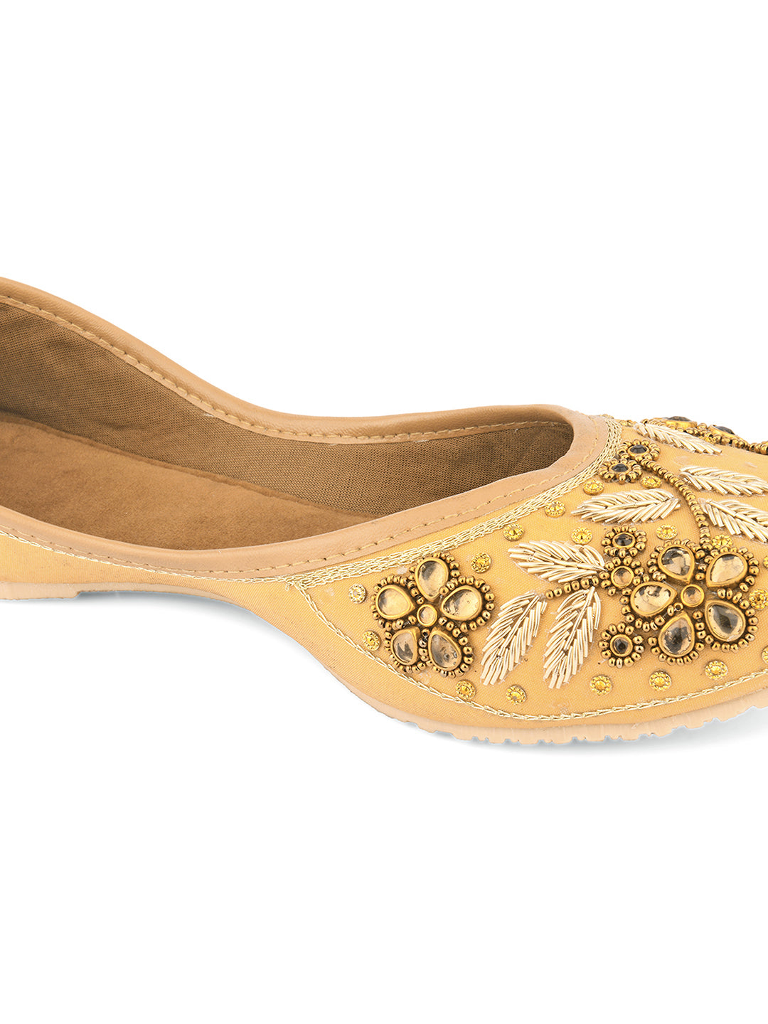 Desi Colour Women Indian Ethnic Footwear-Gold Stones Flower | Grocsy
